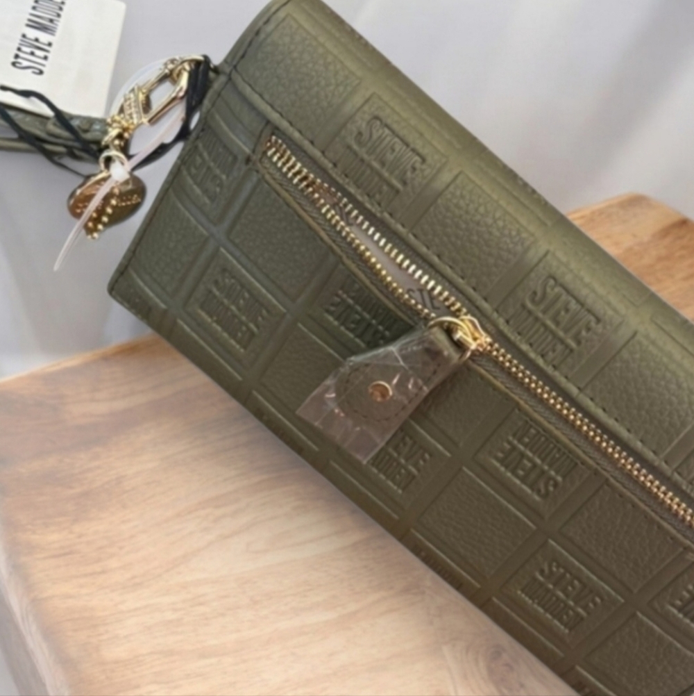 STEVE MADDEN NWT 4fer Olive Green Satchel & Crossbody Tote +2 Pouches & Wallet - Picture 7 of 8